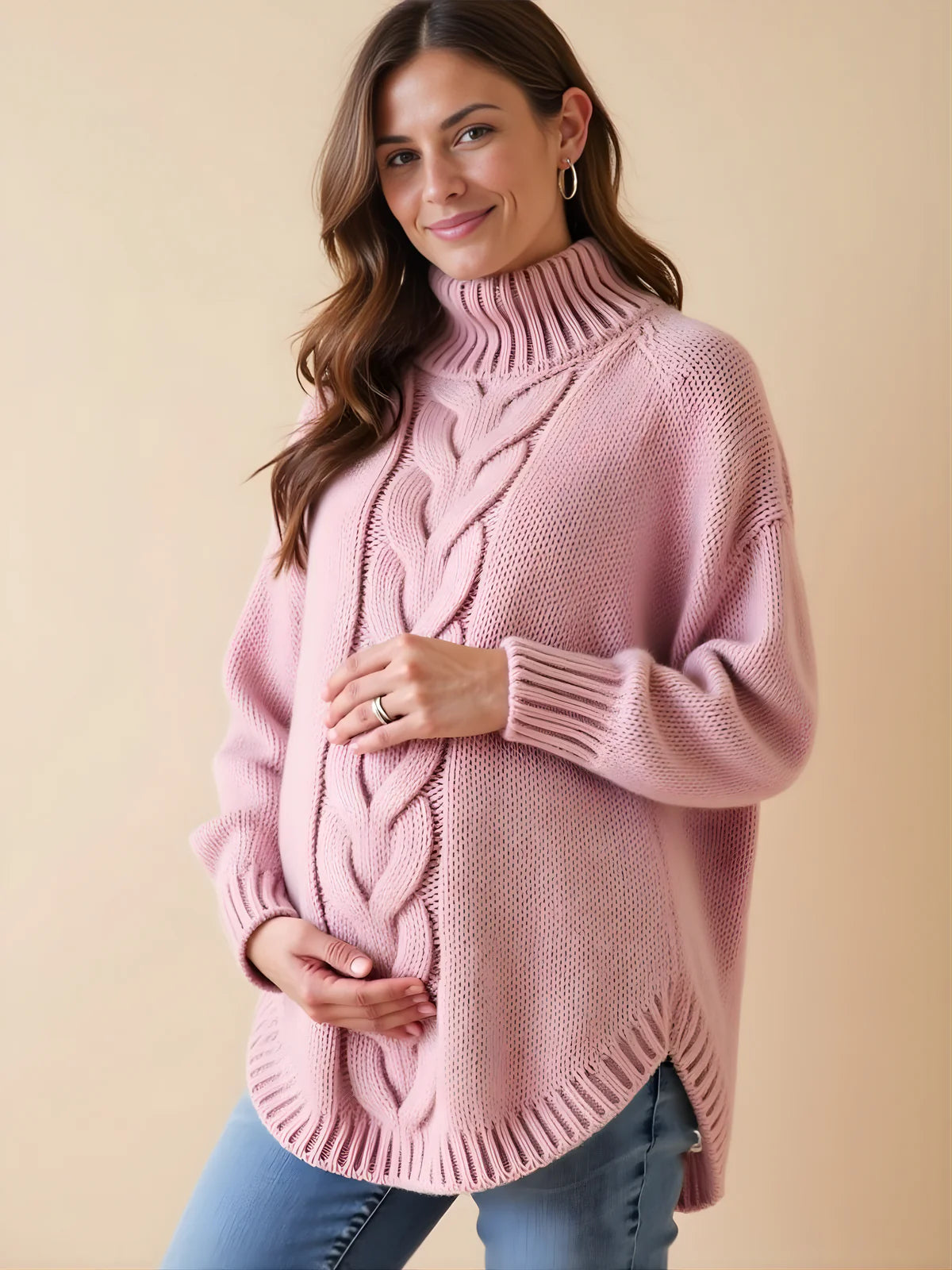 Warm High-Neck Maternity Sweater