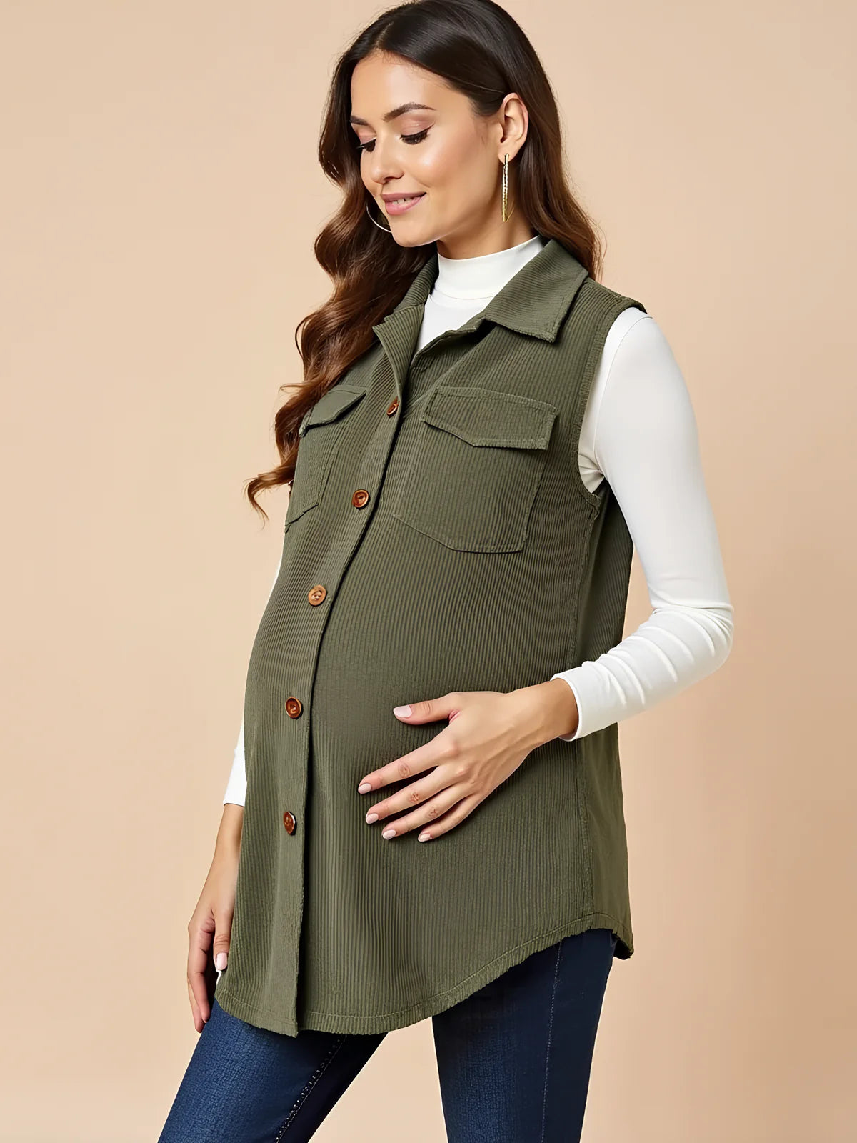 Corduroy Button Maternity Vest