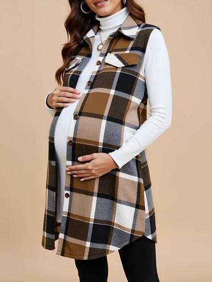 Checked Button Maternity Vest